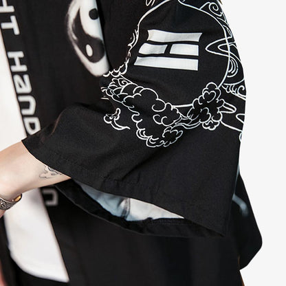 Veste Kimono Homme Noir Kanji et Tsuru