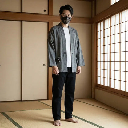 Haori Noir Face-à-Face Oni et Kitsune