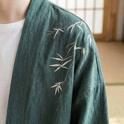 Haori Homme Vert Bambou Brodé