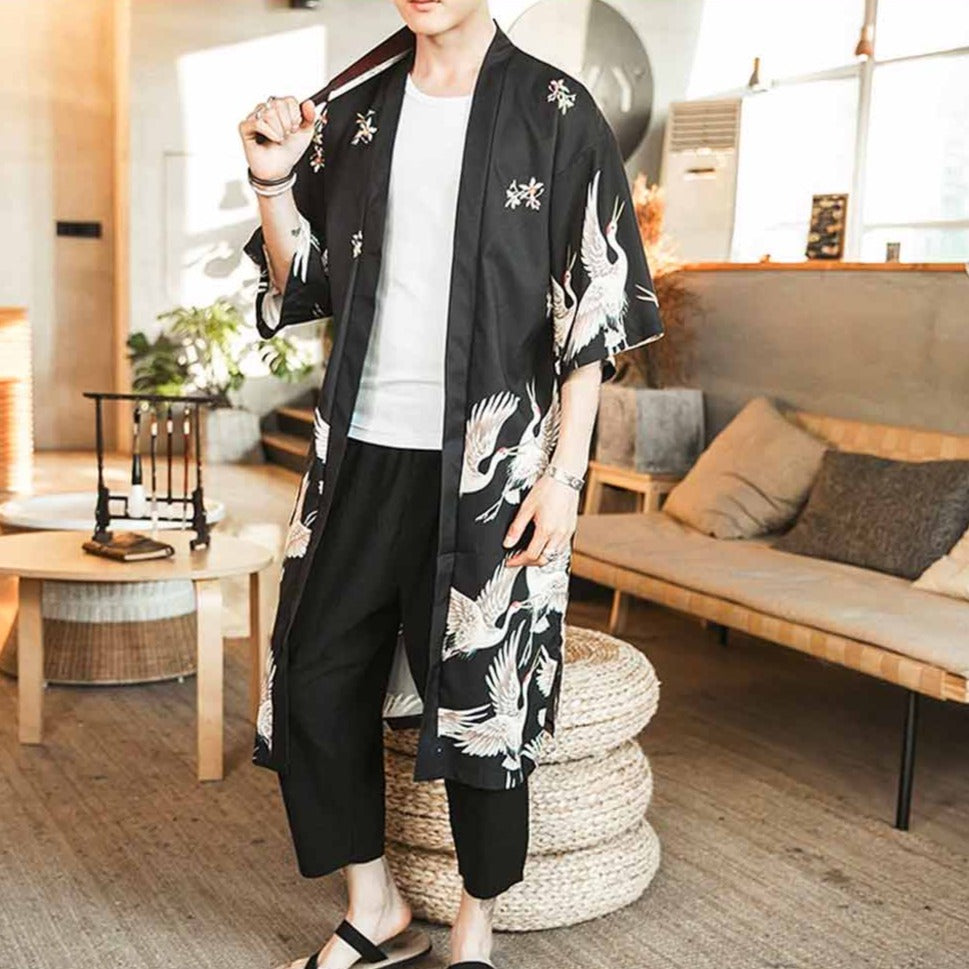 Veste Kimono Homme Tsuru et Sakura