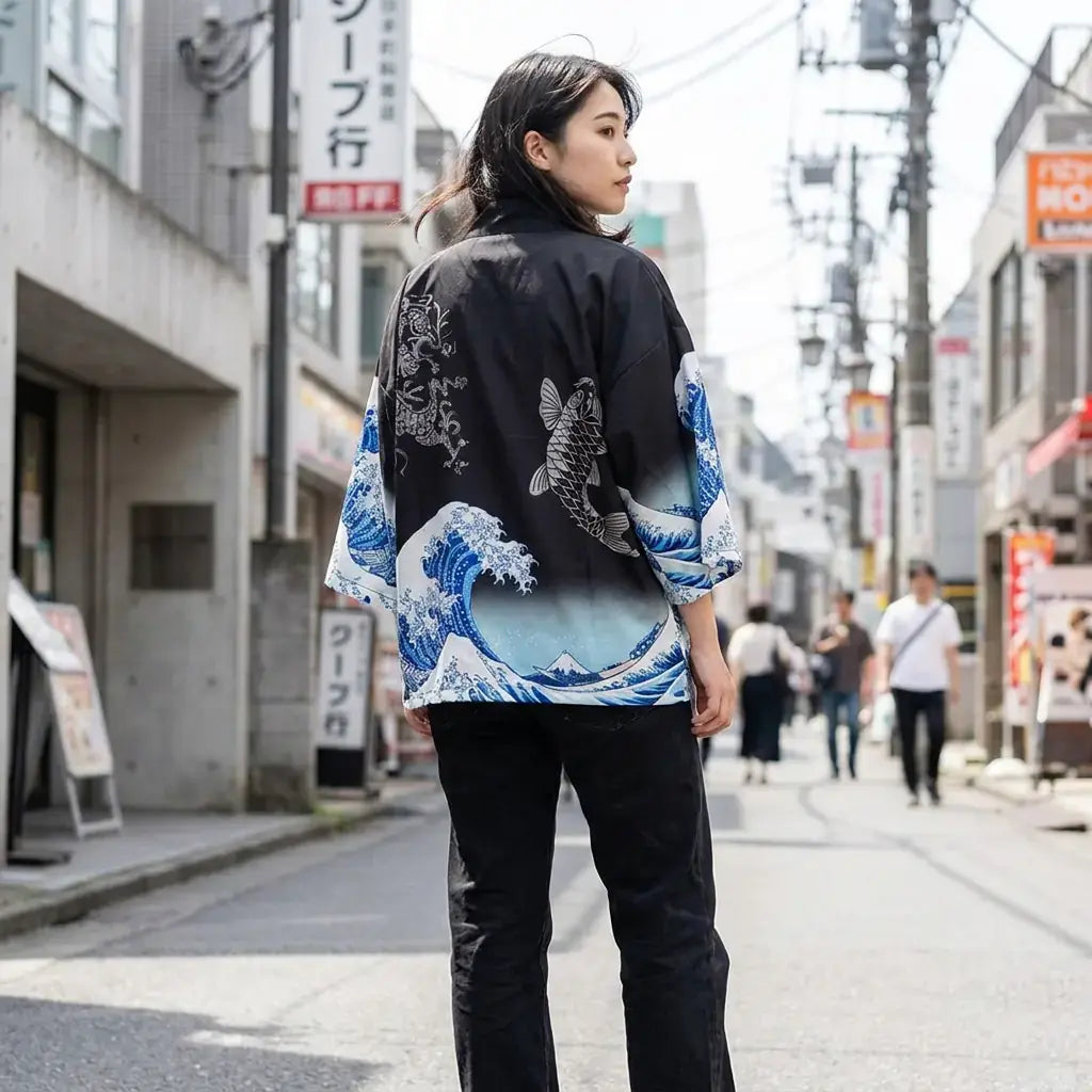 Veste Kimono Homme Vague Koi et Dragon