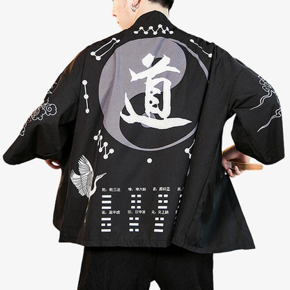 Veste Kimono Homme Noir Kanji et Tsuru