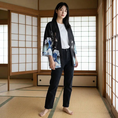 Veste Kimono Homme Vague Koi et Dragon